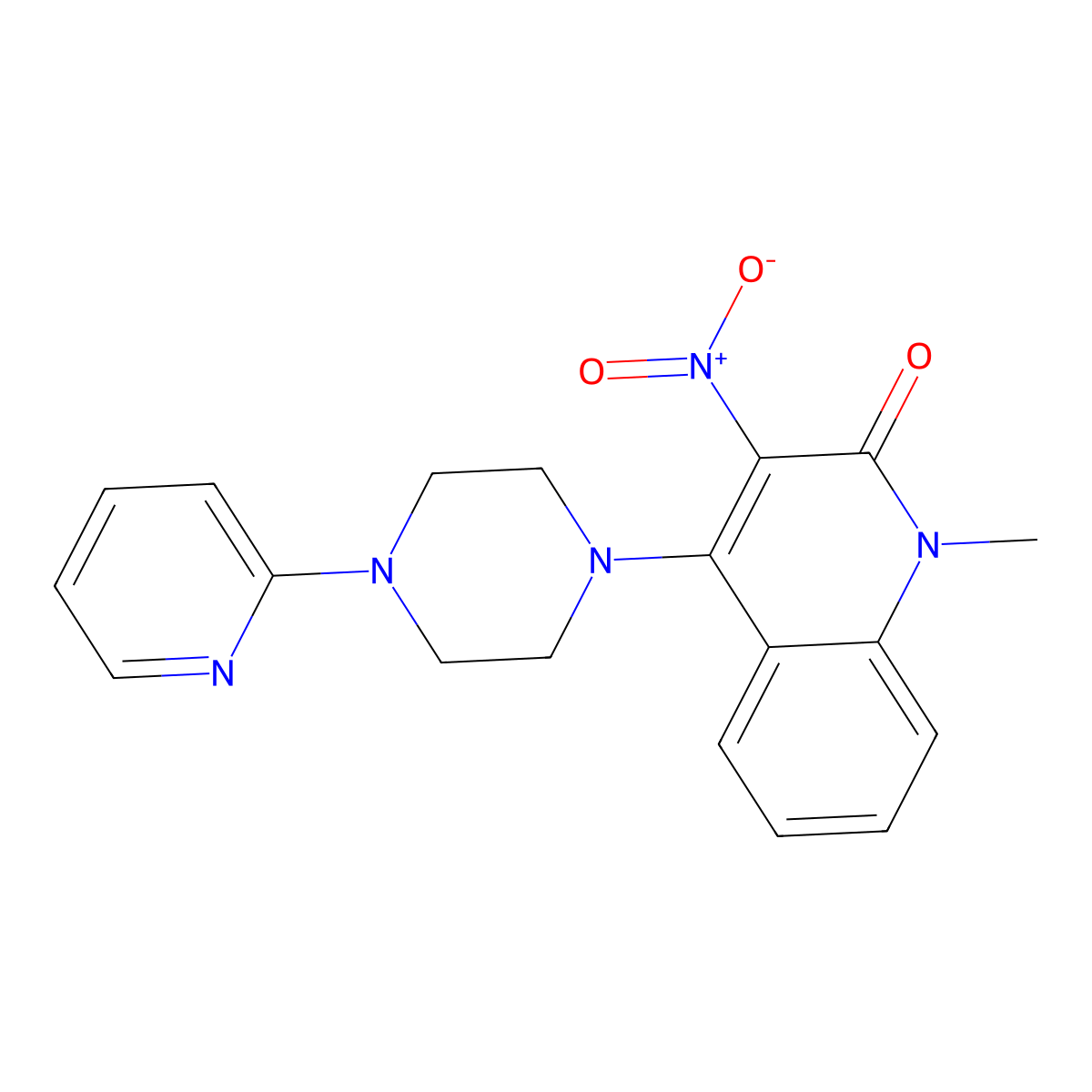 1-Methyl-3-nitro-4-(4-pyridin-2-ylpiperazin-1-yl)quinolin-2-one molecular structure, CAS 337337-99-2