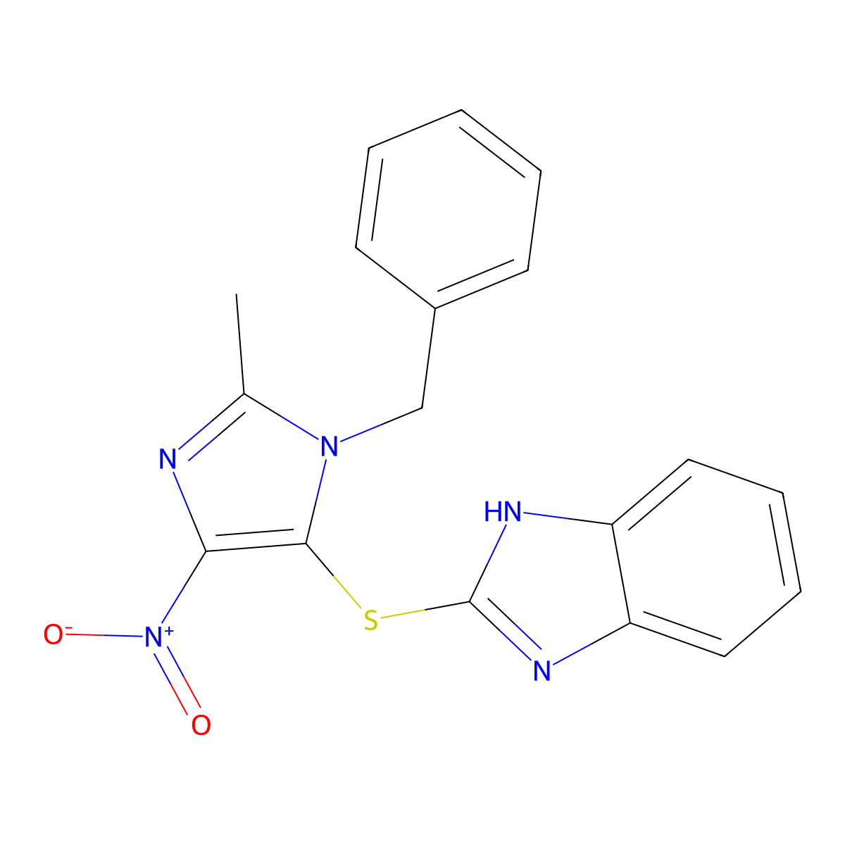 2-(3-Benzyl-2-methyl-5-nitro-3H-imidazol-4-ylsulfanyl)-1H-benzoimidazole molecular structure, CAS 337339-49-8