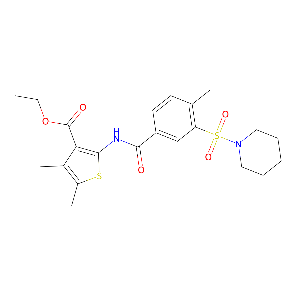 Ethyl 4,5-dimethyl-2-(4-methyl-3-(piperidin-1-ylsulfonyl)benzamido)thiophene-3-carboxylate molecular structure, CAS 337344-52-2