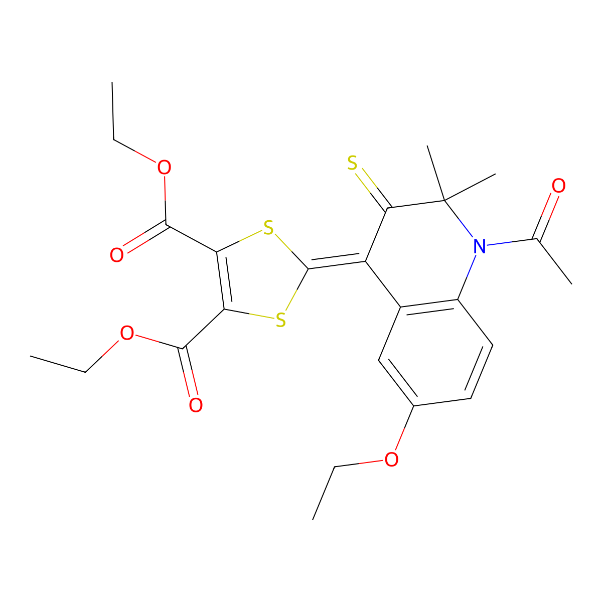diethyl 2-(1-acetyl-6-ethoxy-2,2-dimethyl-3-thioxo-2,3-dihydroquinolin-4(1H)-ylidene)-1,3-dithiole-4,5-dicarboxylate molecular structure, CAS 337346-77-7