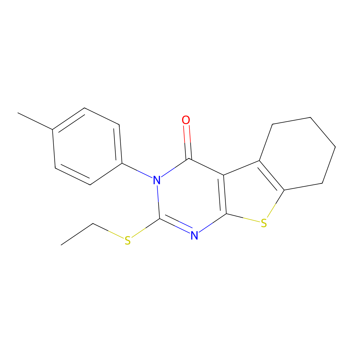 2-(ethylsulfanyl)-3-(4-methylphenyl)-5,6,7,8-tetrahydro[1]benzothieno[2,3-d]pyrimidin-4(3H)-one molecular structure, CAS 337348-91-1
