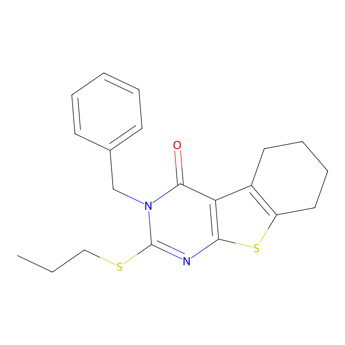 3-benzyl-2-(propylsulfanyl)-5,6,7,8-tetrahydro[1]benzothieno[2,3-d]pyrimidin-4(3H)-one molecular structure, CAS 337349-10-7