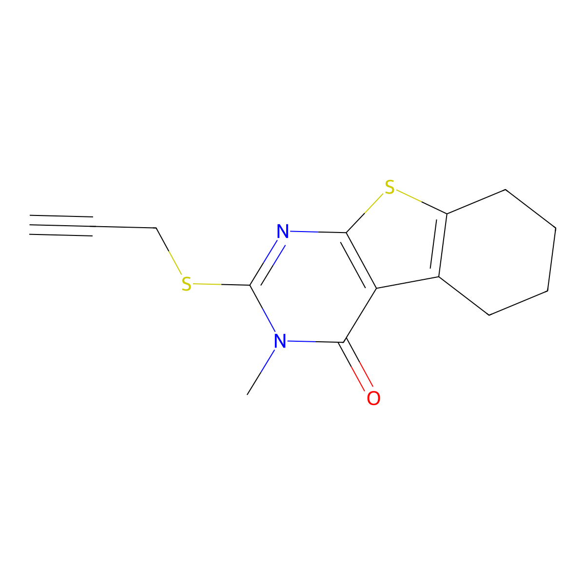 3-Methyl-2-prop-2-ynylsulfanyl-5,6,7,8-tetrahydro-[1]benzothiolo[2,3-d]pyrimidin-4-one molecular structure, CAS 337349-66-3
