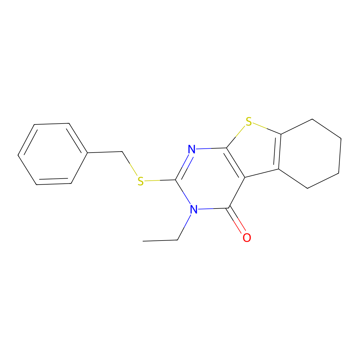 2-(Benzylthio)-3-ET-5,6,7,8-tetrahydro(1)benzothieno(2,3-D)pyrimidin-4(3H)-one molecular structure, CAS 337349-93-6
