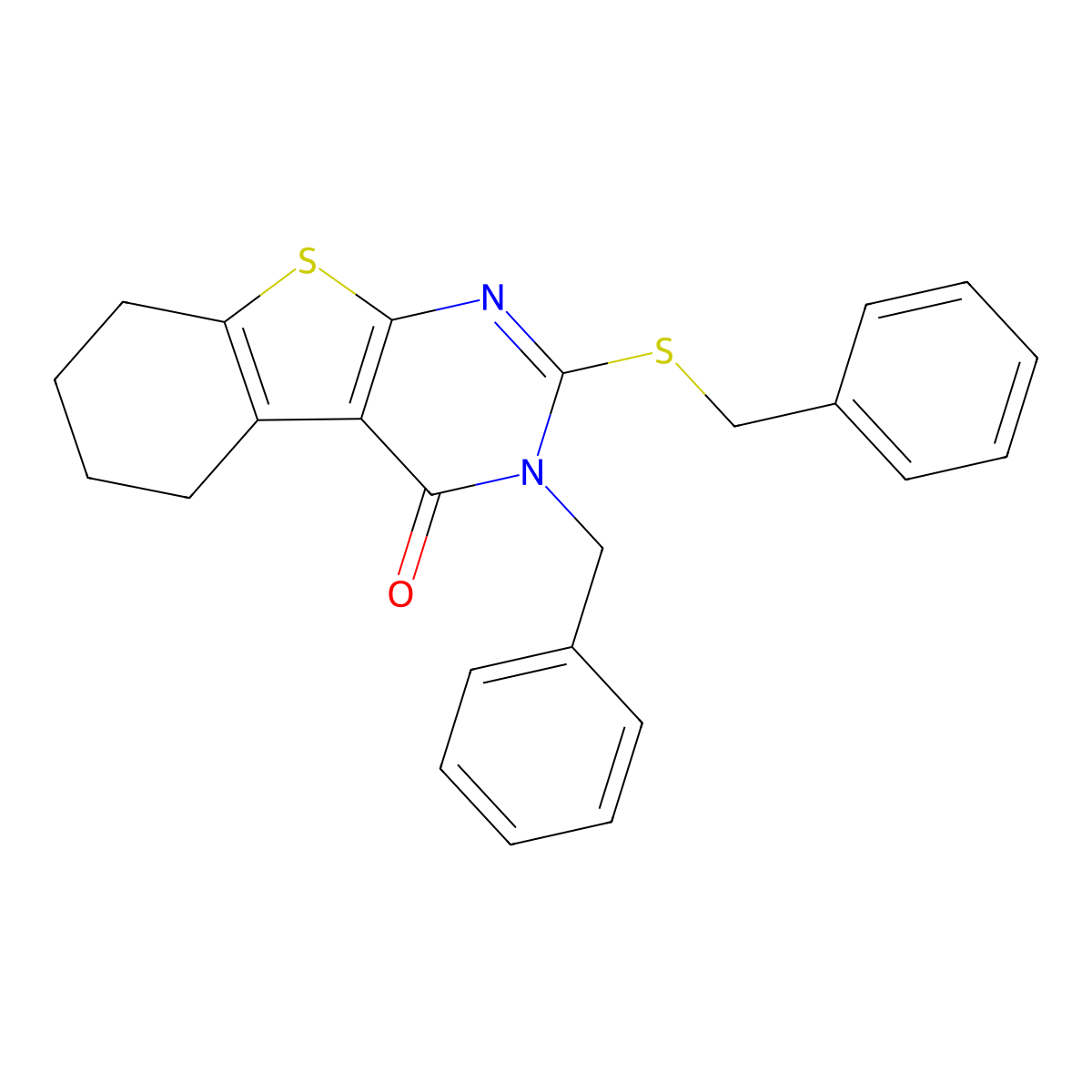 3-Benzyl-2-benzylsulfanyl-5,6,7,8-tetrahydro-[1]benzothiolo[2,3-d]pyrimidin-4-one molecular structure, CAS 337350-11-5