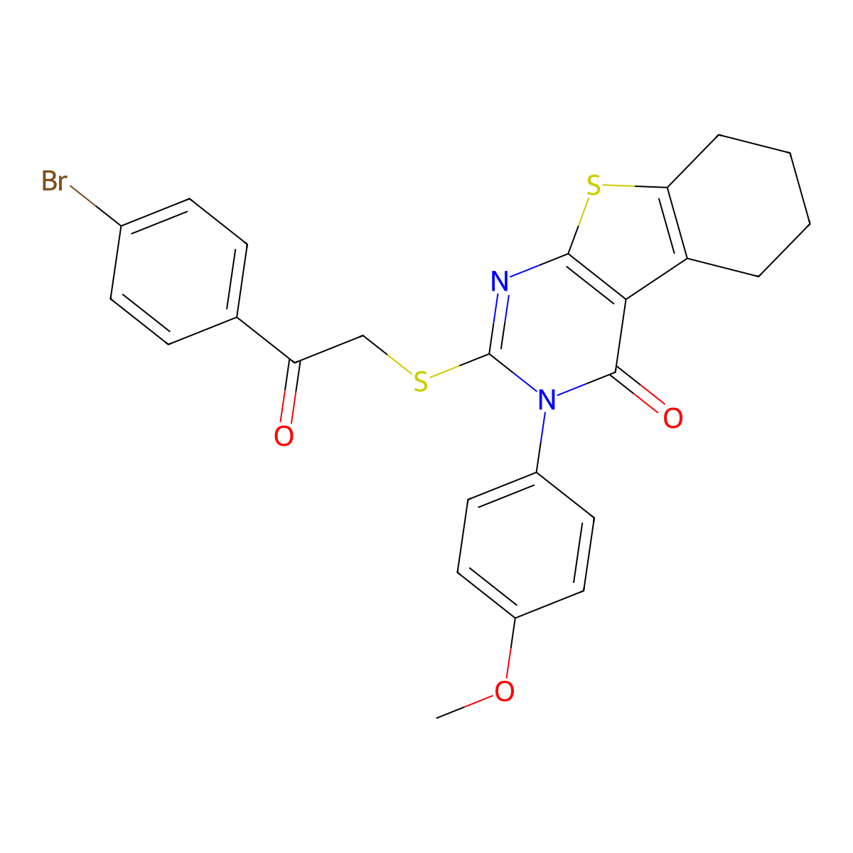2-{[2-(4-Bromophenyl)-2-oxoethyl]sulfanyl}-3-(4-methoxyphenyl)-5,6,7,8-tetrahydro[1]benzothieno[2,3-D]pyrimidin-4(3H)-one molecular structure, CAS 337350-71-7