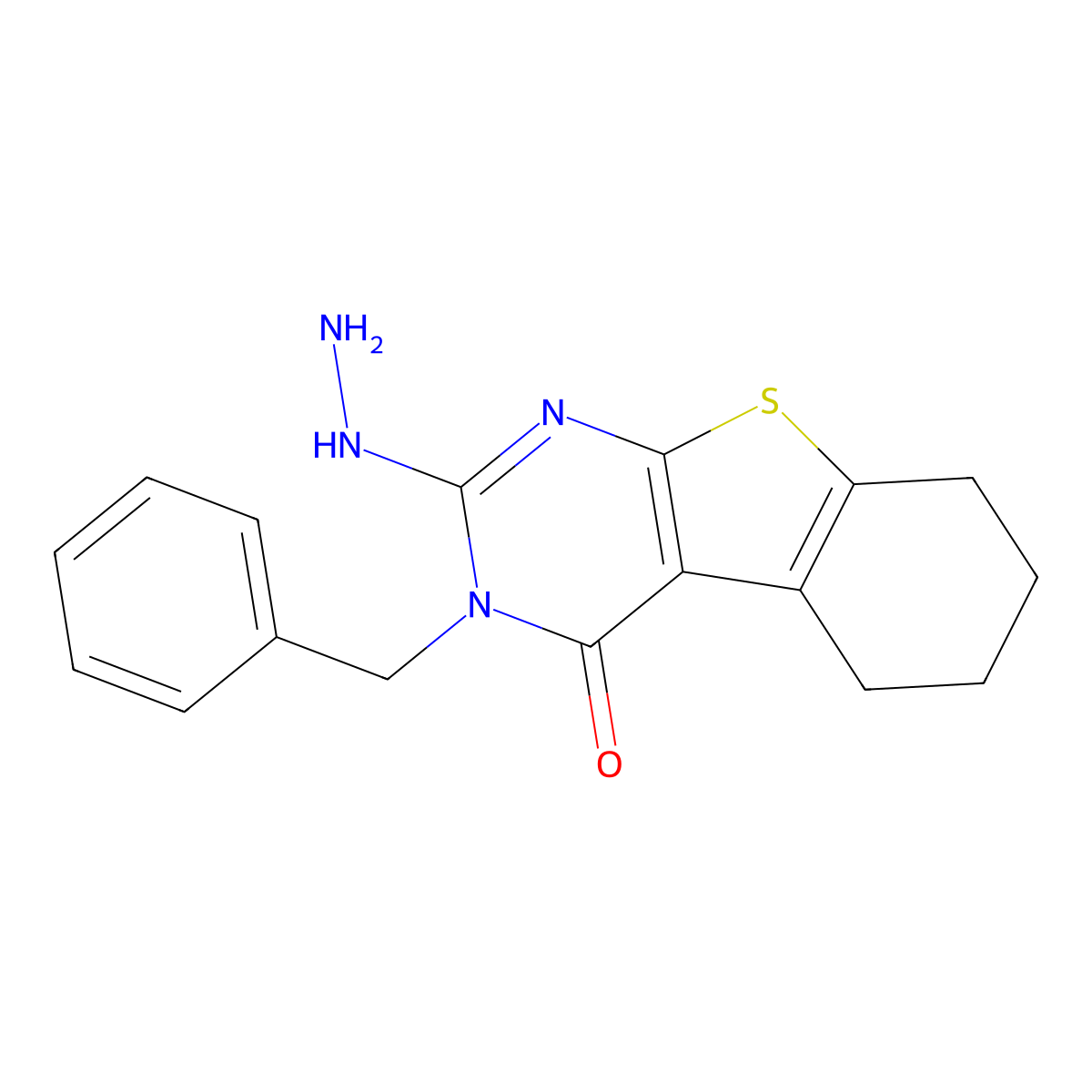 3-Benzyl-2-hydrazinyl-5,6,7,8-tetrahydro-[1]benzothiolo[2,3-d]pyrimidin-4-one molecular structure, CAS 337350-75-1