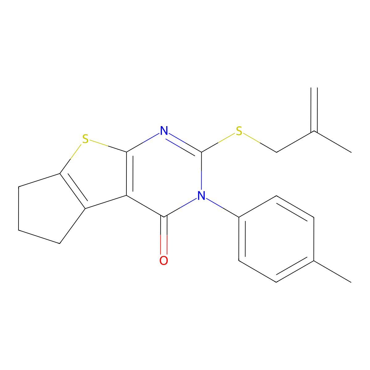3-(4-methylphenyl)-2-[(2-methyl-2-propenyl)sulfanyl]-3,5,6,7-tetrahydro-4H-cyclopenta[4,5]thieno[2,3-d]pyrimidin-4-one molecular structure, CAS 337351-61-8