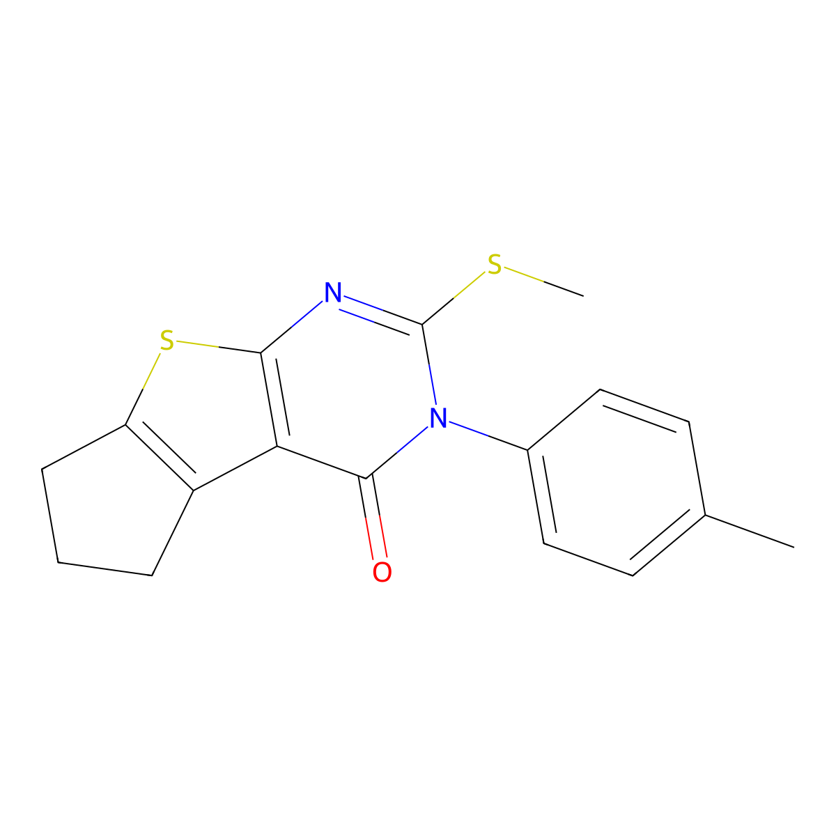 3-(4-methylphenyl)-2-(methylsulfanyl)-3,5,6,7-tetrahydro-4H-cyclopenta[4,5]thieno[2,3-d]pyrimidin-4-one molecular structure, CAS 337351-75-4