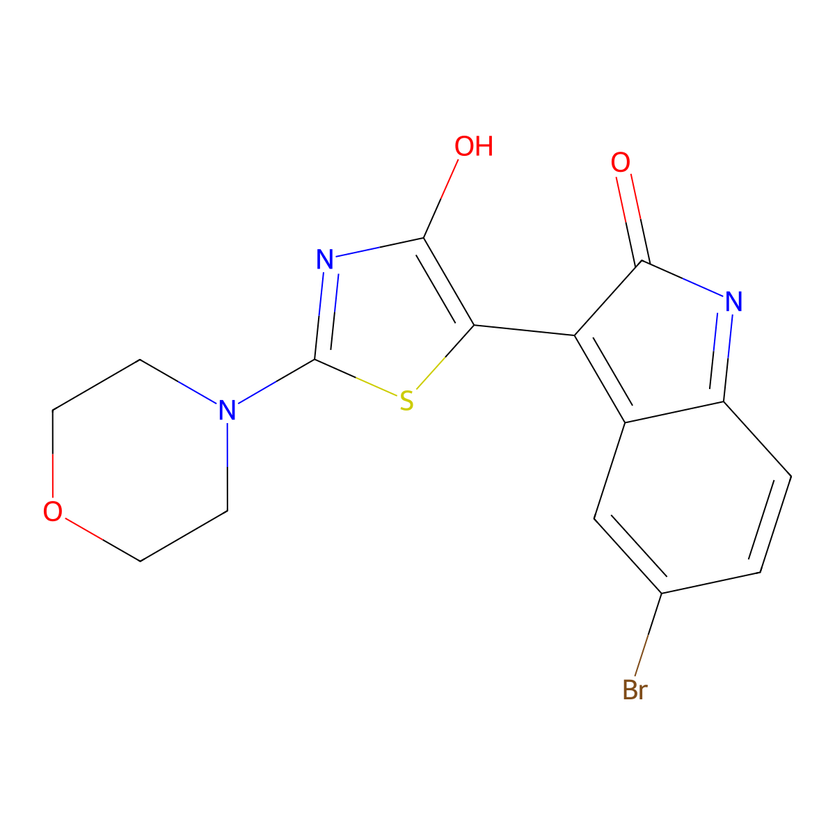 5-Bromo-3-(2-morpholin-4-yl-4-oxo-4H-thiazol-5-ylidene)-1,3-dihydro-indol-2-one molecular structure, CAS 337352-69-9