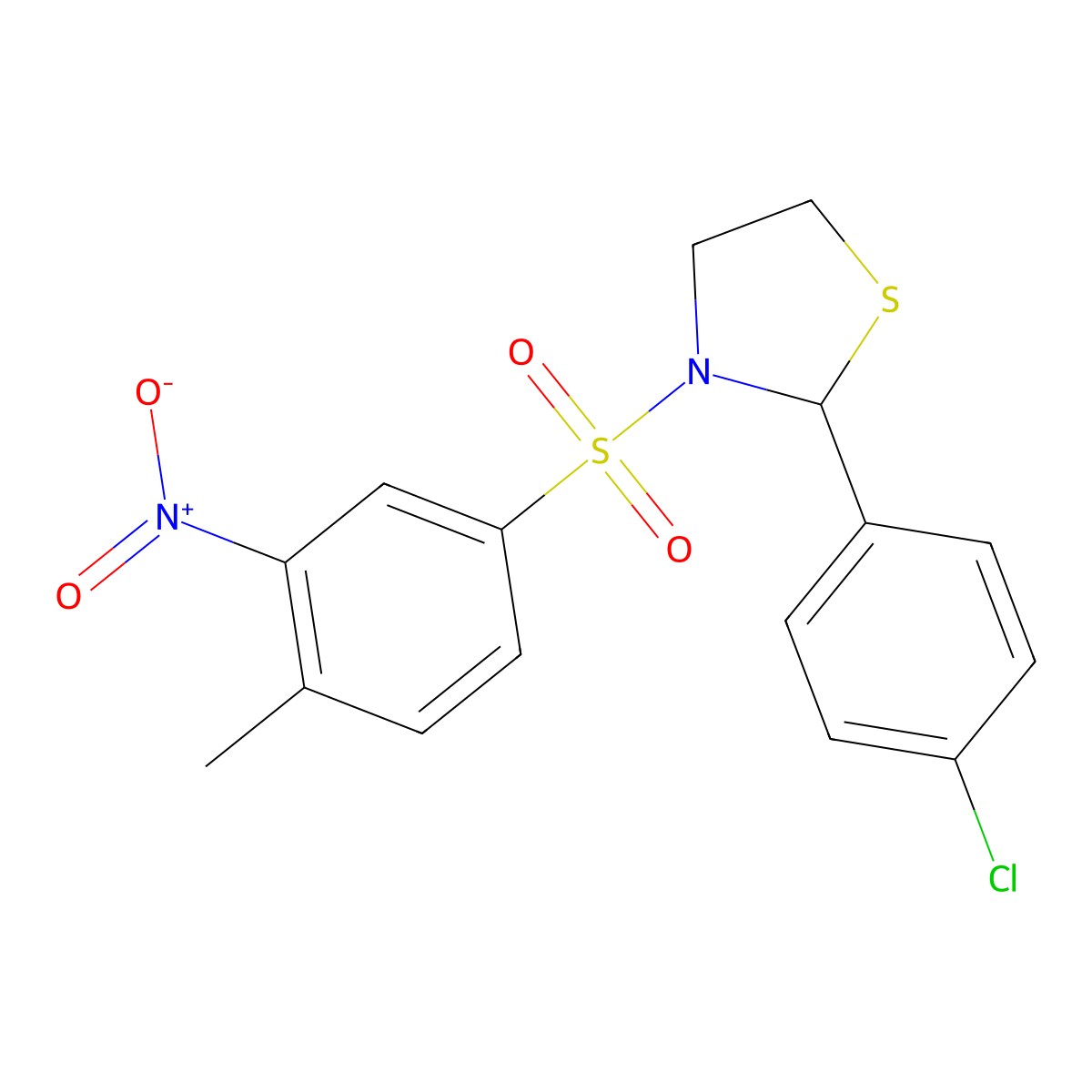 2-(4-Chloro-phenyl)-3-(4-methyl-3-nitro-benzenesulfonyl)-thiazolidine molecular structure, CAS 337353-77-2