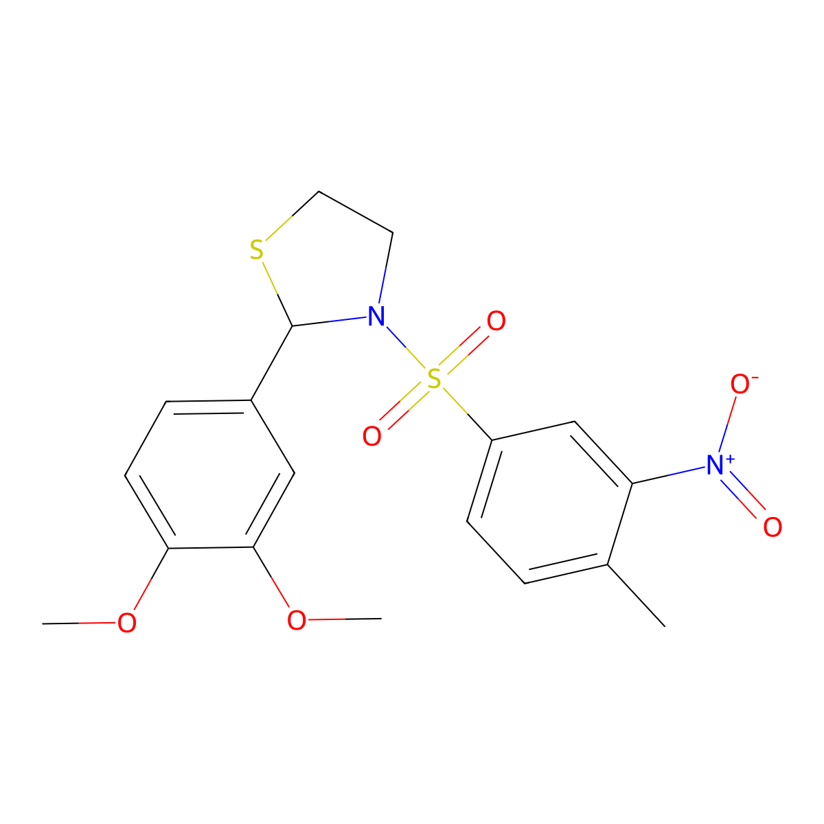 2-(3,4-Dimethoxyphenyl)-3-((4-methyl-3-nitrophenyl)sulfonyl)thiazolidine molecular structure, CAS 337353-79-4