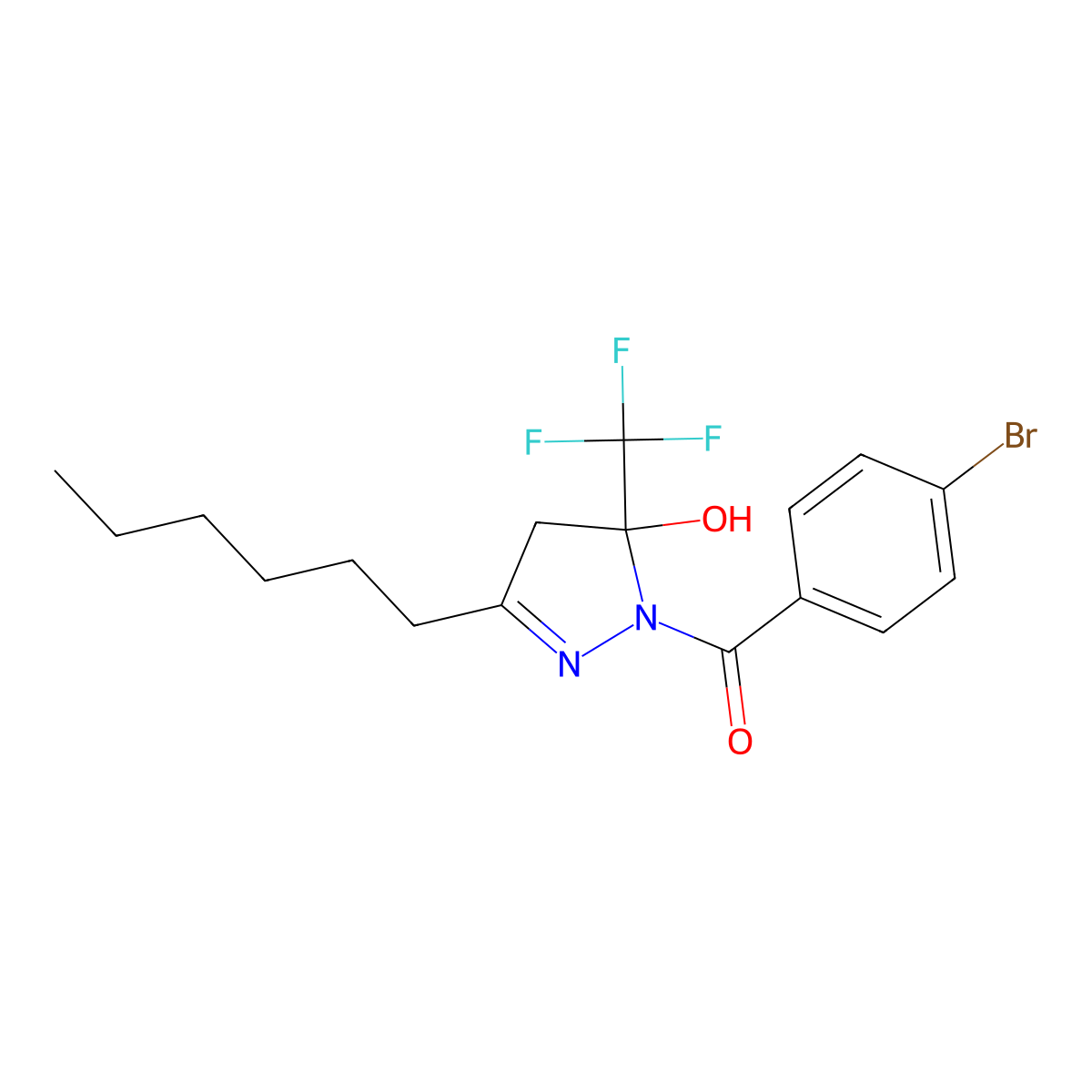 1-(4-Bromobenzoyl)-3-hexyl-5-(trifluoromethyl)-4,5-dihydro-1H-pyrazol-5-ol molecular structure, CAS 337354-06-0