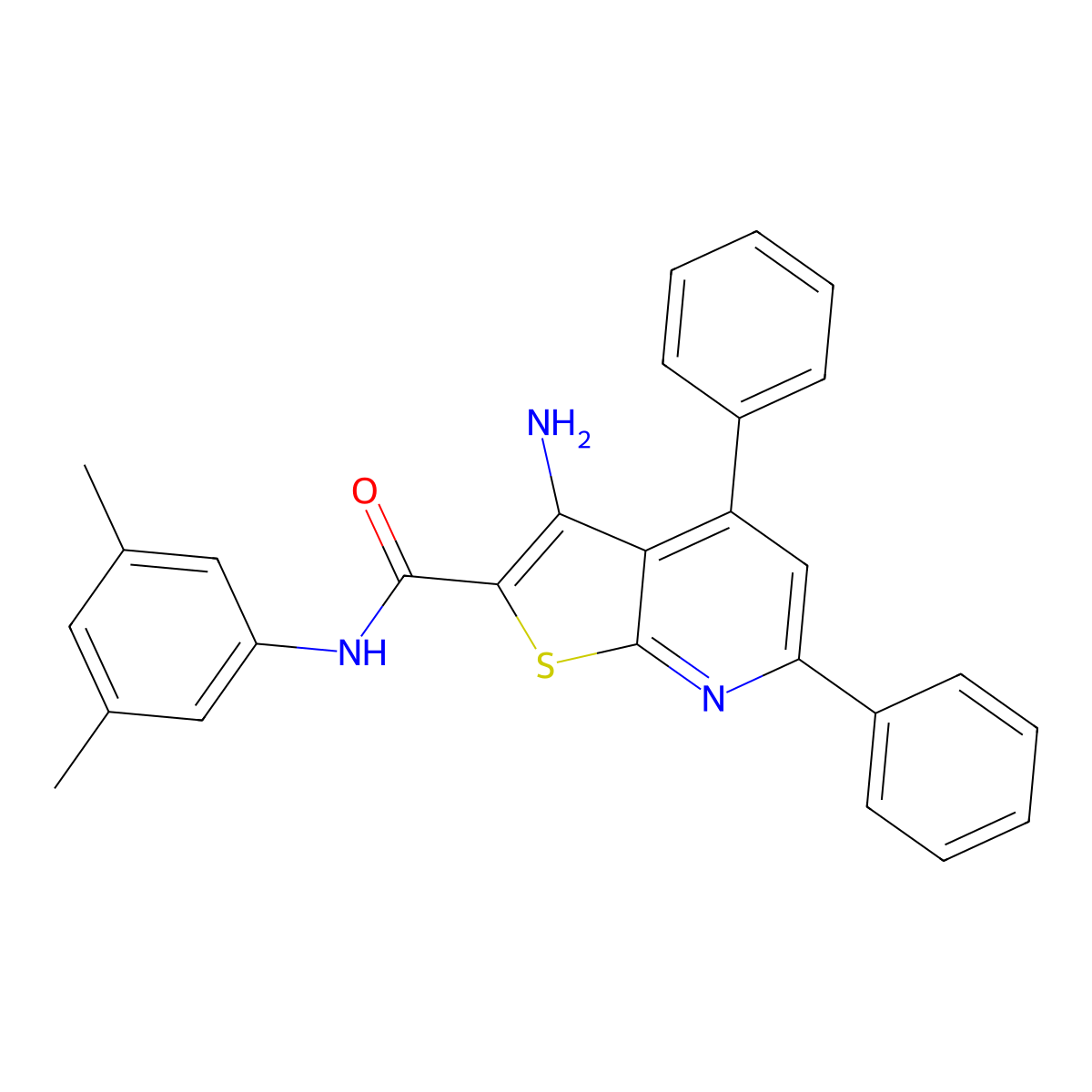 3-amino-N-(3,5-dimethylphenyl)-4,6-diphenylthieno[2,3-b]pyridine-2-carboxamide molecular structure, CAS 337354-41-3