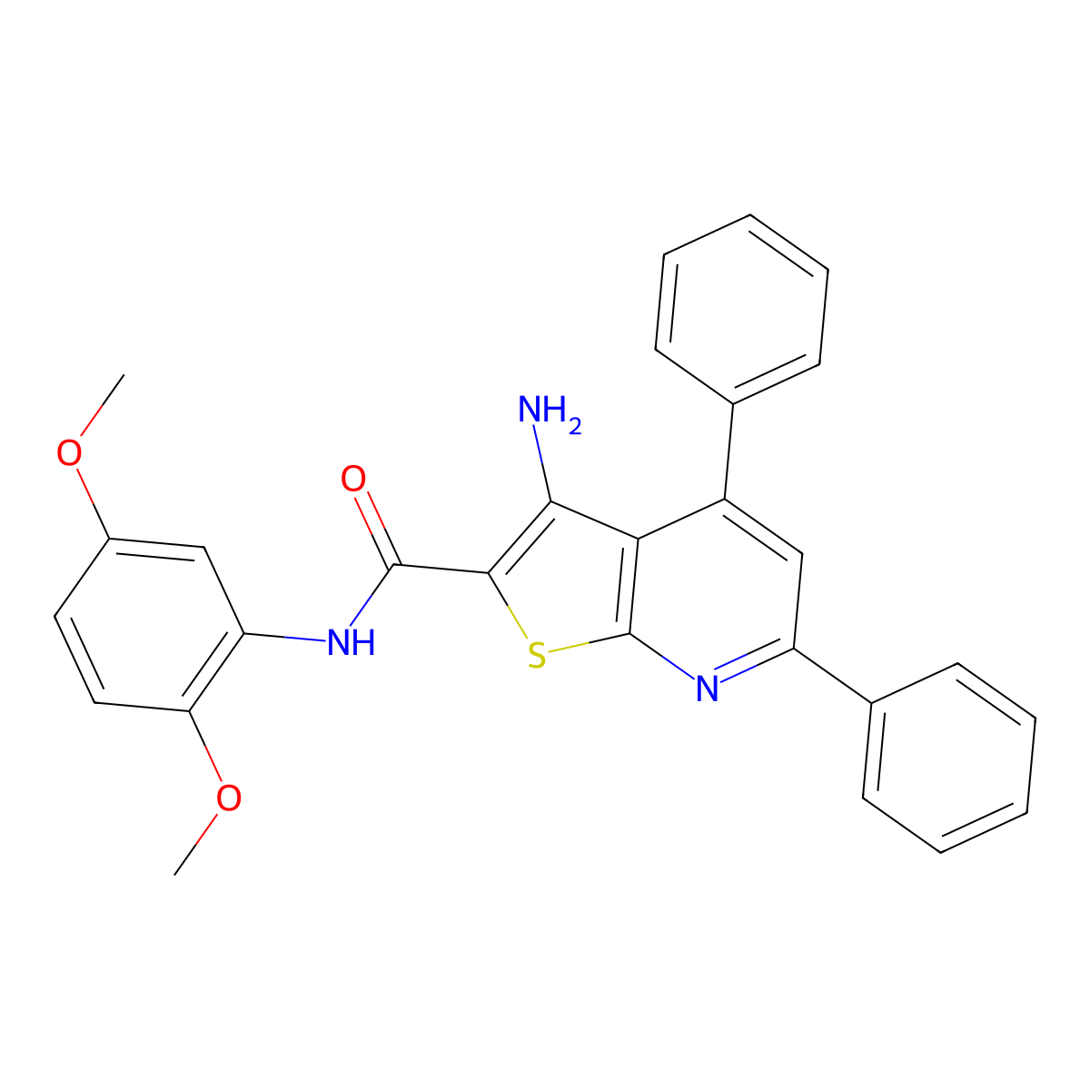 3-amino-N-(2,5-dimethoxyphenyl)-4,6-diphenylthieno[2,3-b]pyridine-2-carboxamide molecular structure, CAS 337354-48-0