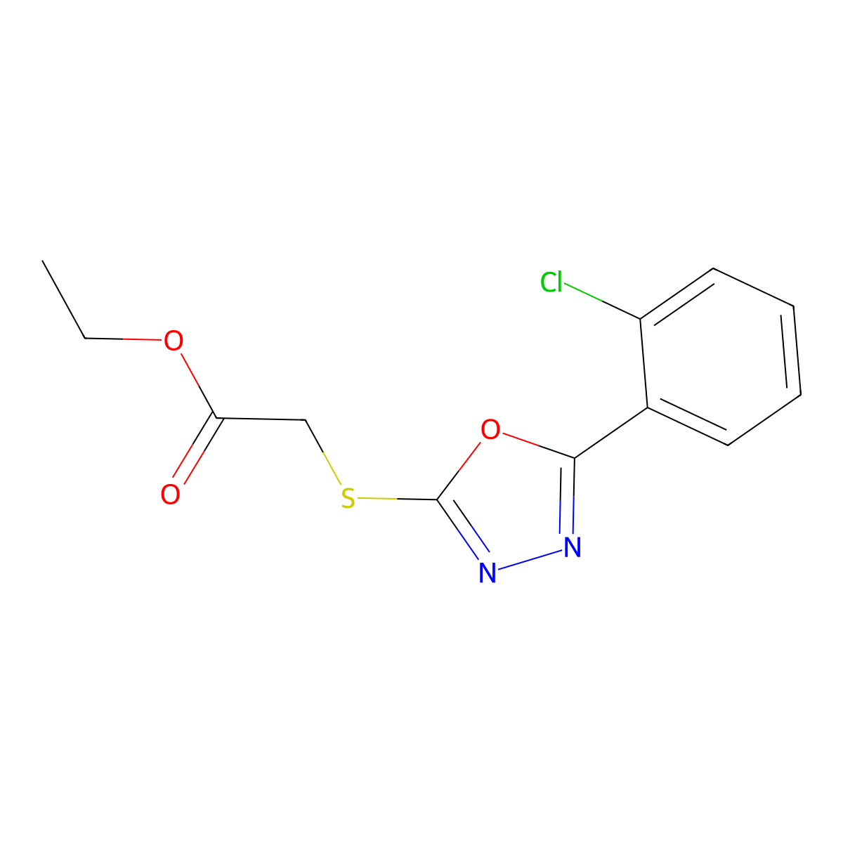 Ethyl 2-((5-(2-chlorophenyl)-1,3,4-oxadiazol-2-yl)thio)acetate molecular structure, CAS 337354-49-1
