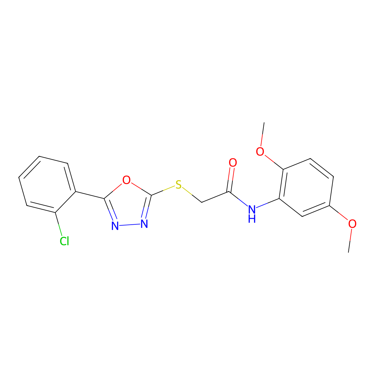 2-((5-(2-chlorophenyl)-1,3,4-oxadiazol-2-yl)thio)-N-(2,5-dimethoxyphenyl)acetamide molecular structure, CAS 337354-51-5