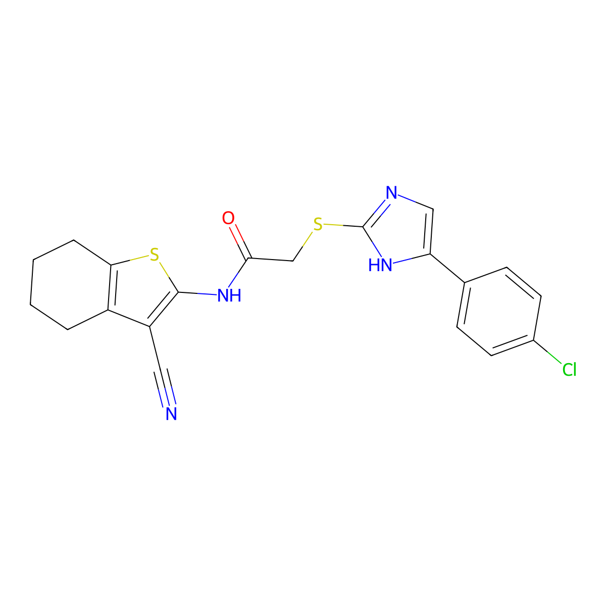 2-((5-(4-Chlorophenyl)-1H-imidazol-2-yl)thio)-N-(3-cyano-4,5,6,7-tetrahydrobenzo[b]thiophen-2-yl)acetamide molecular structure, CAS 337354-66-2