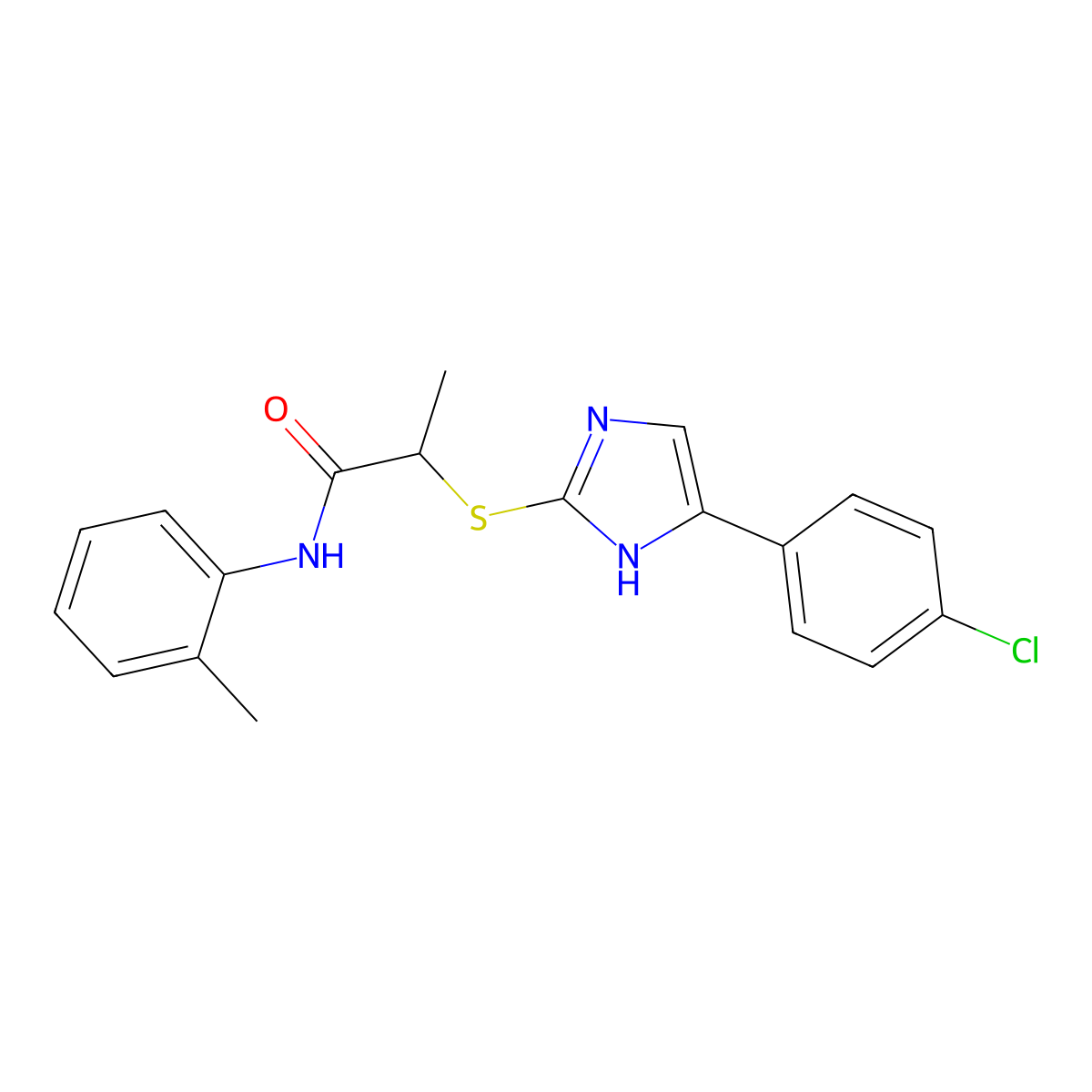 2-((5-(4-Chlorophenyl)-1H-imidazol-2-yl)thio)-N-(o-tolyl)propanamide molecular structure, CAS 337354-68-4