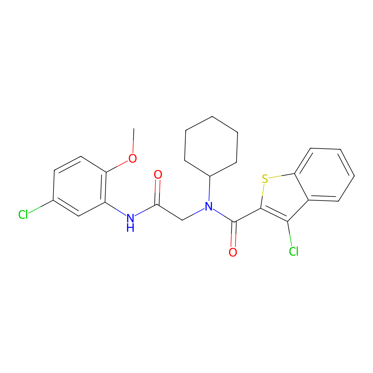 3-Chloro-N-(2-((5-chloro-2-methoxyphenyl)amino)-2-oxoethyl)-N-cyclohexylbenzo[b]thiophene-2-carboxamide molecular structure, CAS 337354-95-7