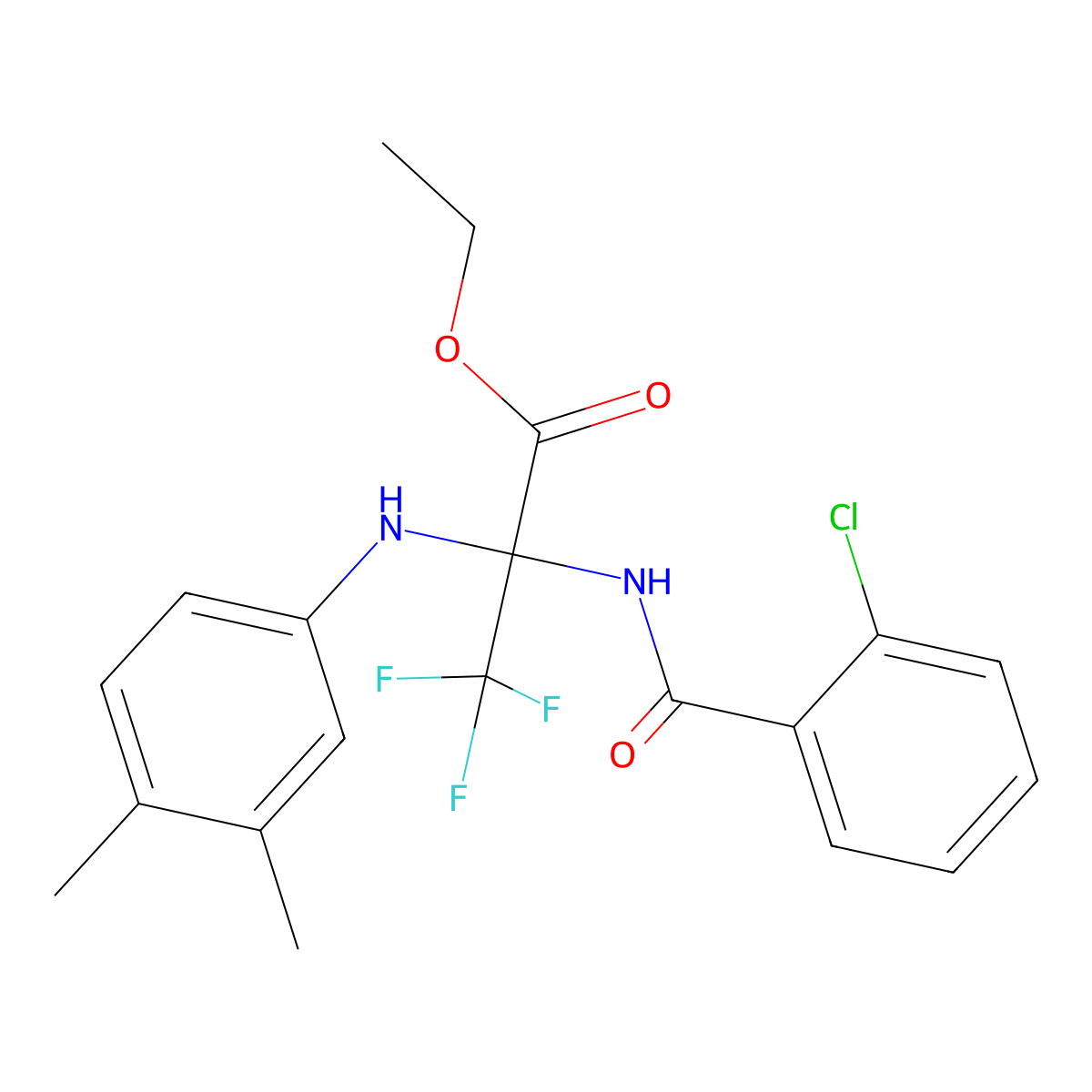 Ethyl 2-[(2-chlorobenzoyl)amino]-2-(3,4-dimethylanilino)-3,3,3-trifluoropropanoate molecular structure, CAS 337469-53-1