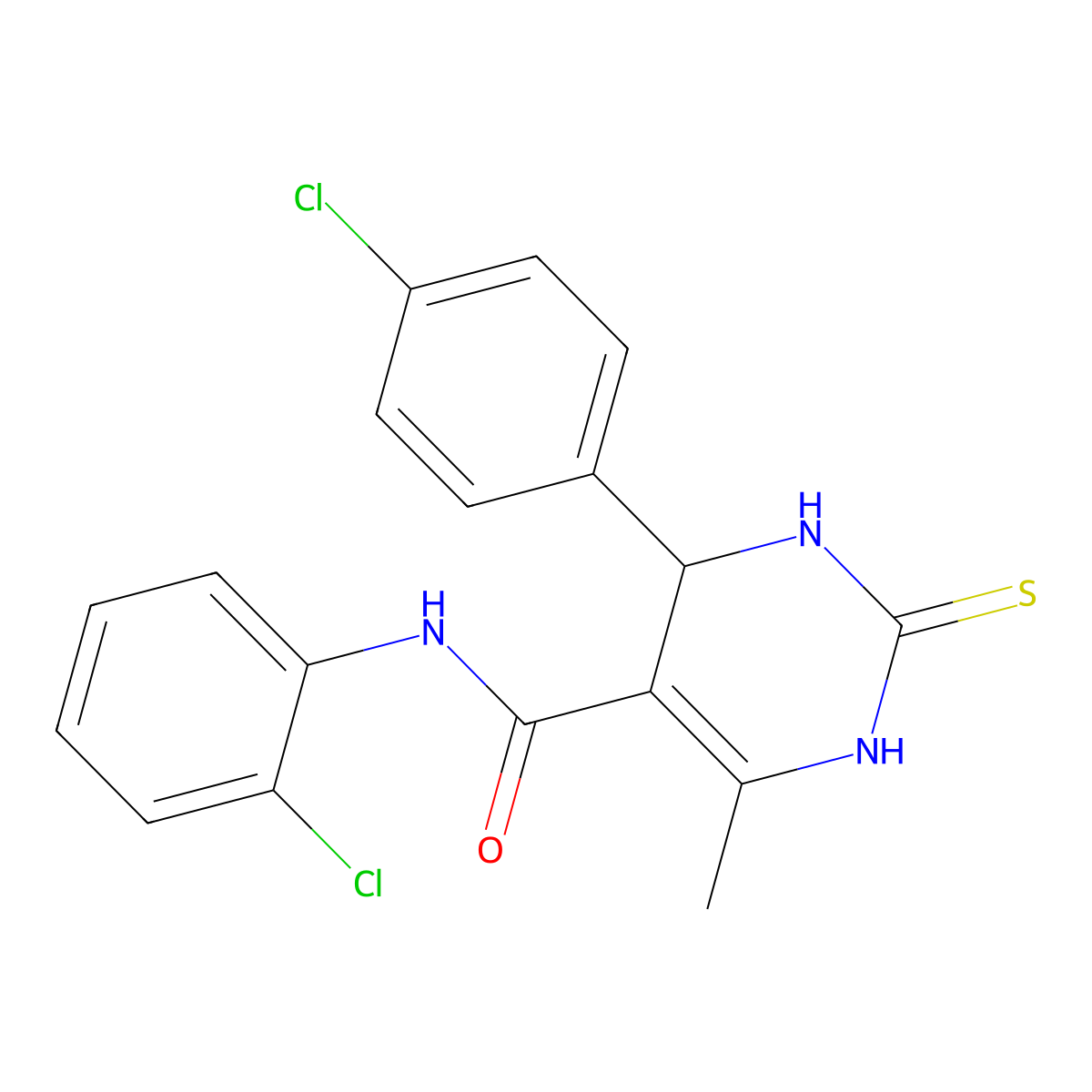 N-(2-chlorophenyl)-4-(4-chlorophenyl)-6-methyl-2-sulfanylidene-3,4-dihydro-1H-pyrimidine-5-carboxamide molecular structure, CAS 337470-31-2