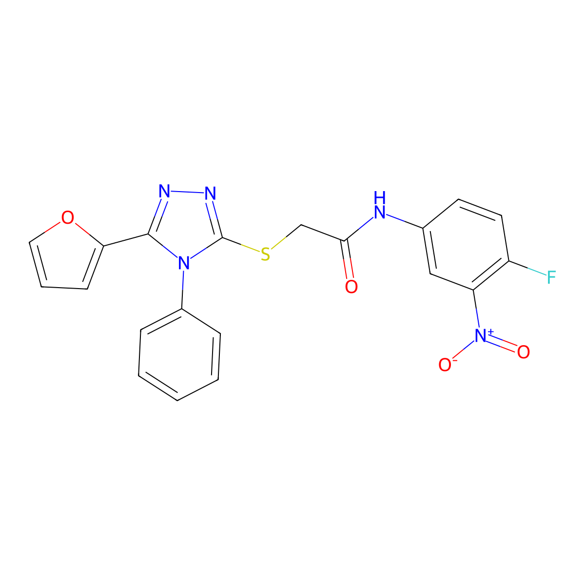 N-(4-fluoro-3-nitrophenyl)-2-[[5-(furan-2-yl)-4-phenyl-1,2,4-triazol-3-yl]sulfanyl]acetamide molecular structure, CAS 337471-26-8