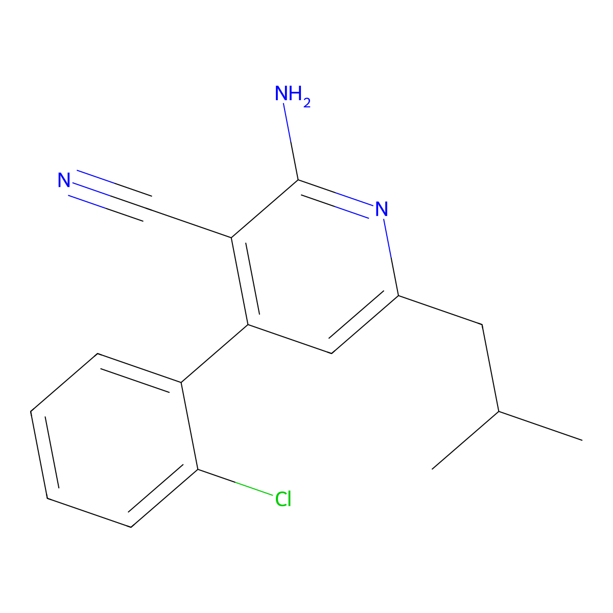 2-Amino-4-(2-chlorophenyl)-6-isobutylnicotinonitrile molecular structure, CAS 337474-61-0