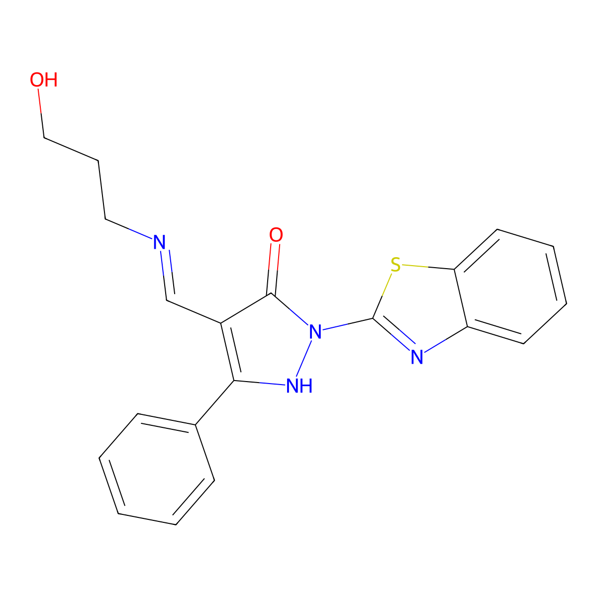 (4E)-2-(1,3-benzothiazol-2-yl)-4-{[(3-hydroxypropyl)amino]methylidene}-5-phenyl-2,4-dihydro-3H-pyrazol-3-one molecular structure, CAS 337474-84-7