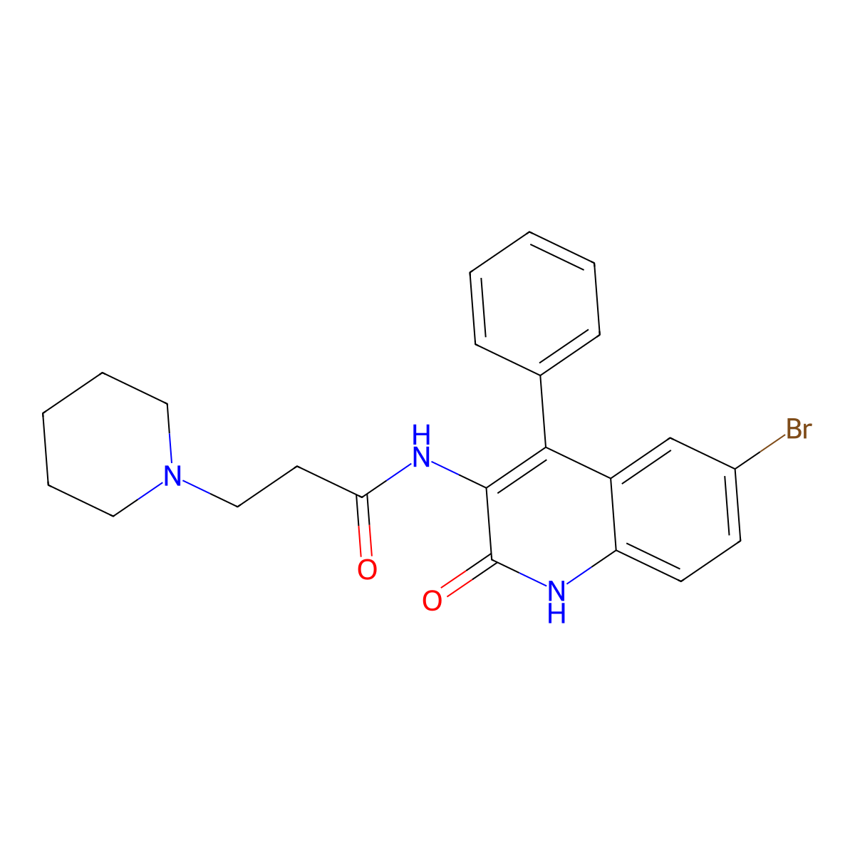 N-(6-bromo-2-oxo-4-phenyl-1,2-dihydroquinolin-3-yl)-3-(piperidin-1-yl)propanamide molecular structure, CAS 337481-88-6