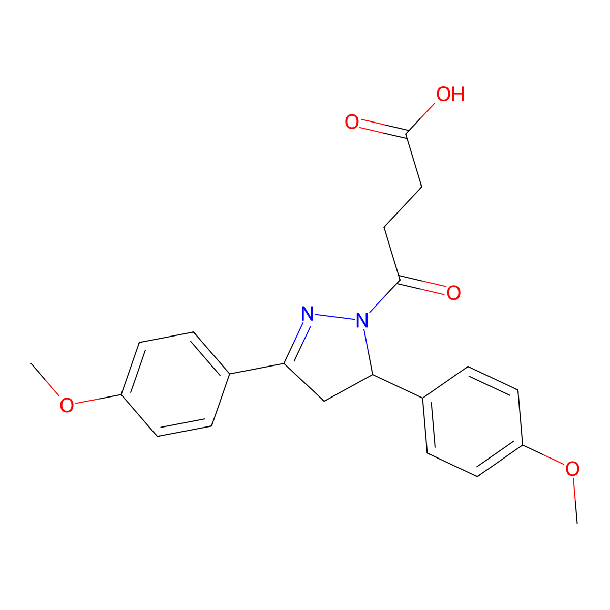 4-[3,5-Bis-(4-methoxy-phenyl)-4,5-dihydro-pyrazol-1-yl]-4-oxo-butyric acid molecular structure, CAS 337482-89-0
