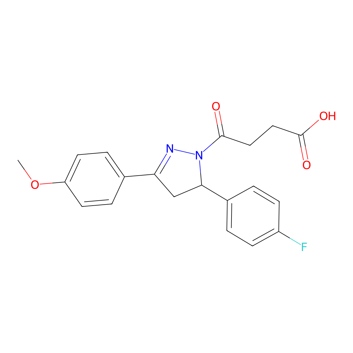 4-[5-(4-Fluoro-phenyl)-3-(4-methoxy-phenyl)-4,5-dihydro-pyrazol-1-yl]-4-oxo-butyric acid molecular structure, CAS 337482-93-6