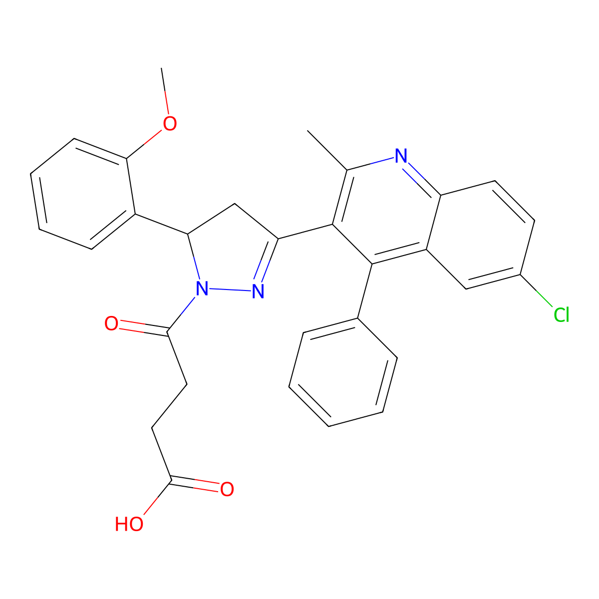 4-[3-(6-chloro-2-methyl-4-phenylquinolin-3-yl)-5-(2-methoxyphenyl)-4,5-dihydro-1H-pyrazol-1-yl]-4-oxobutanoic acid molecular structure, CAS 337483-11-1