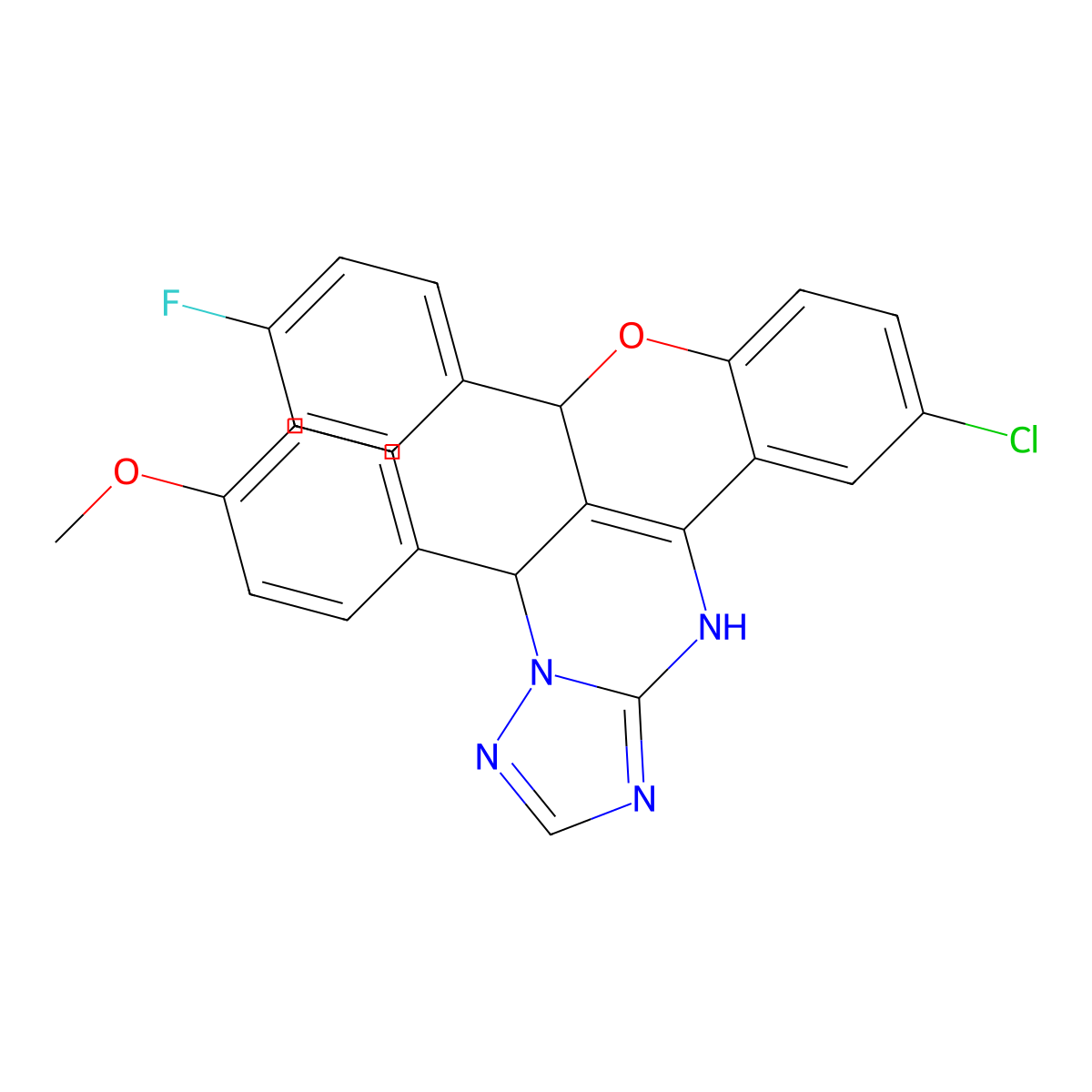 2-chloro-6-(4-fluorophenyl)-7-(4-methoxyphenyl)-7,12-dihydro-6H-chromeno[4,3-d][1,2,4]triazolo[1,5-a]pyrimidine molecular structure, CAS 337483-45-1