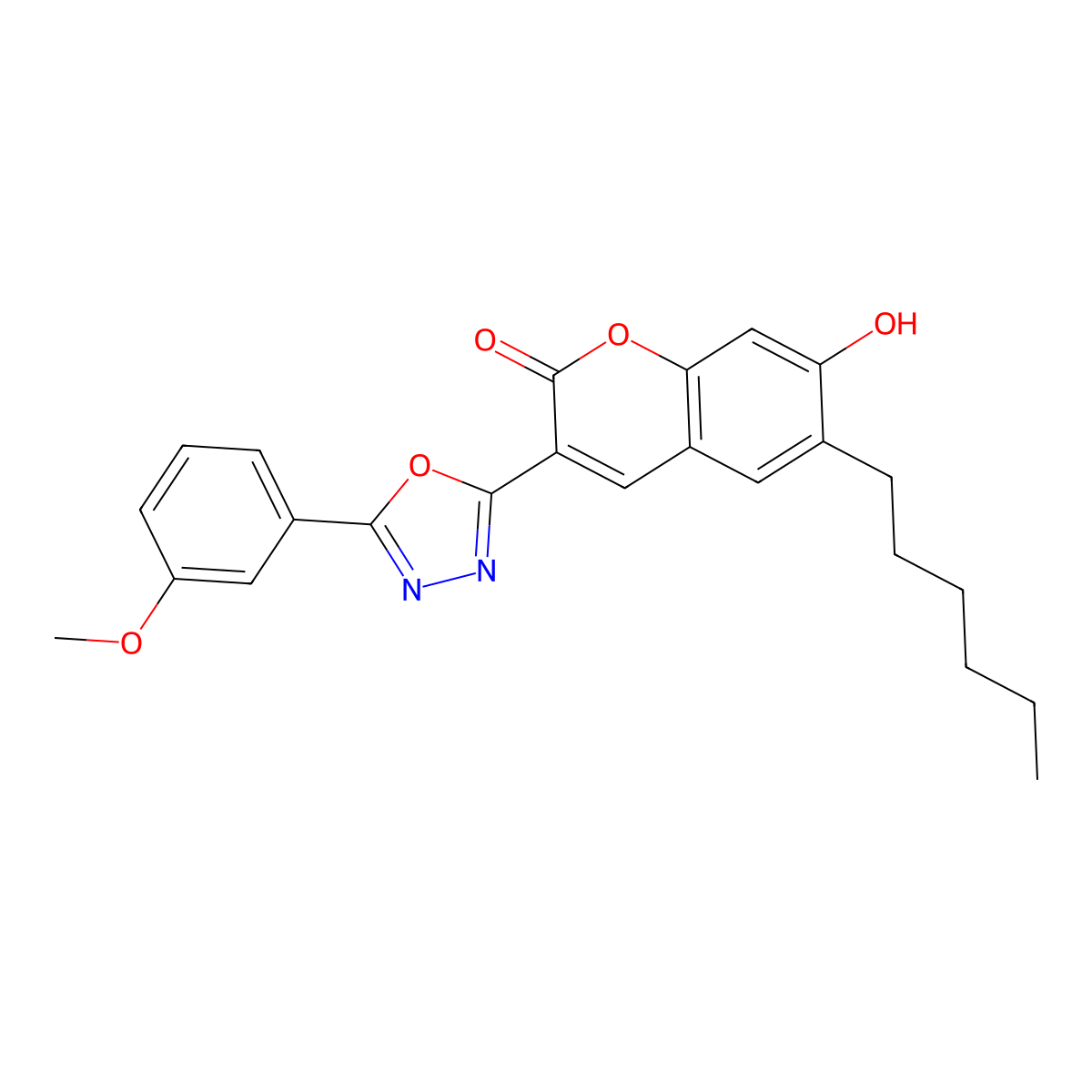 6-hexyl-7-hydroxy-3-(5-(3-methoxyphenyl)-1,3,4-oxadiazol-2-yl)-2H-chromen-2-one molecular structure, CAS 337484-06-7