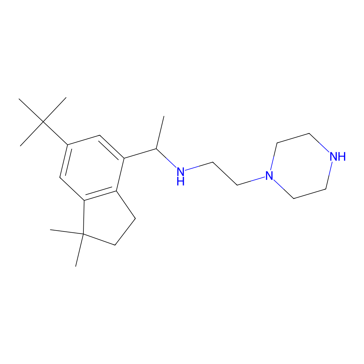 1-(6-tert-butyl-1,1-dimethyl-2,3-dihydroinden-4-yl)-N-(2-piperazin-1-ylethyl)ethanamine molecular structure, CAS 337484-91-0