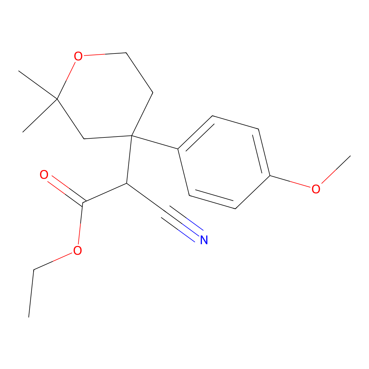 Ethyl 2-cyano-2-[4-(4-methoxyphenyl)-2,2-dimethyloxan-4-yl]acetate molecular structure, CAS 337485-95-7
