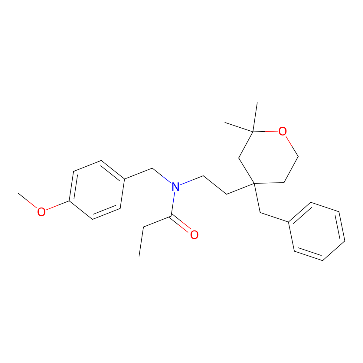N-[2-(4-benzyl-2,2-dimethyloxan-4-yl)ethyl]-N-[(4-methoxyphenyl)methyl]propanamide molecular structure, CAS 337486-16-5