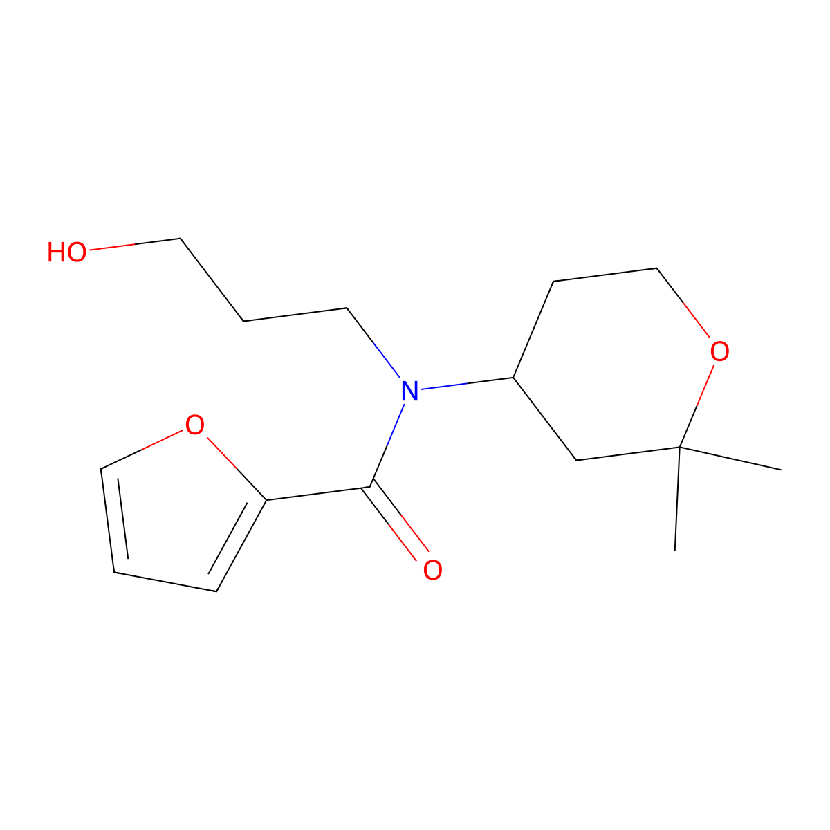 N-(2,2-dimethyloxan-4-yl)-N-(3-hydroxypropyl)furan-2-carboxamide molecular structure, CAS 337486-38-1