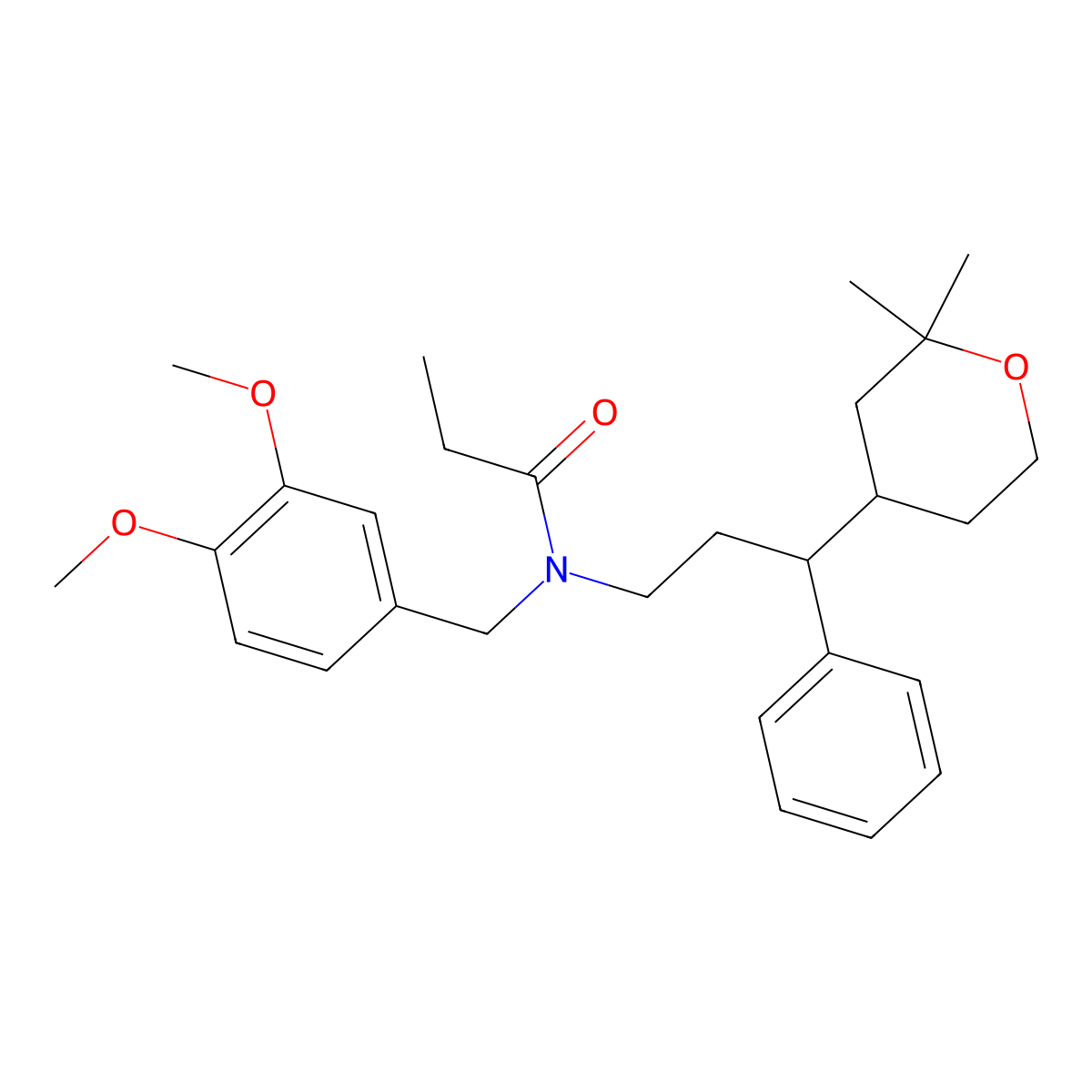 N-[(3,4-dimethoxyphenyl)methyl]-N-[3-(2,2-dimethyloxan-4-yl)-3-phenylpropyl]propanamide molecular structure, CAS 337486-48-3