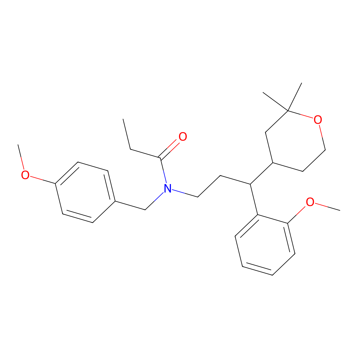 N-[3-(2,2-dimethyloxan-4-yl)-3-(2-methoxyphenyl)propyl]-N-[(4-methoxyphenyl)methyl]propanamide molecular structure, CAS 337486-51-8