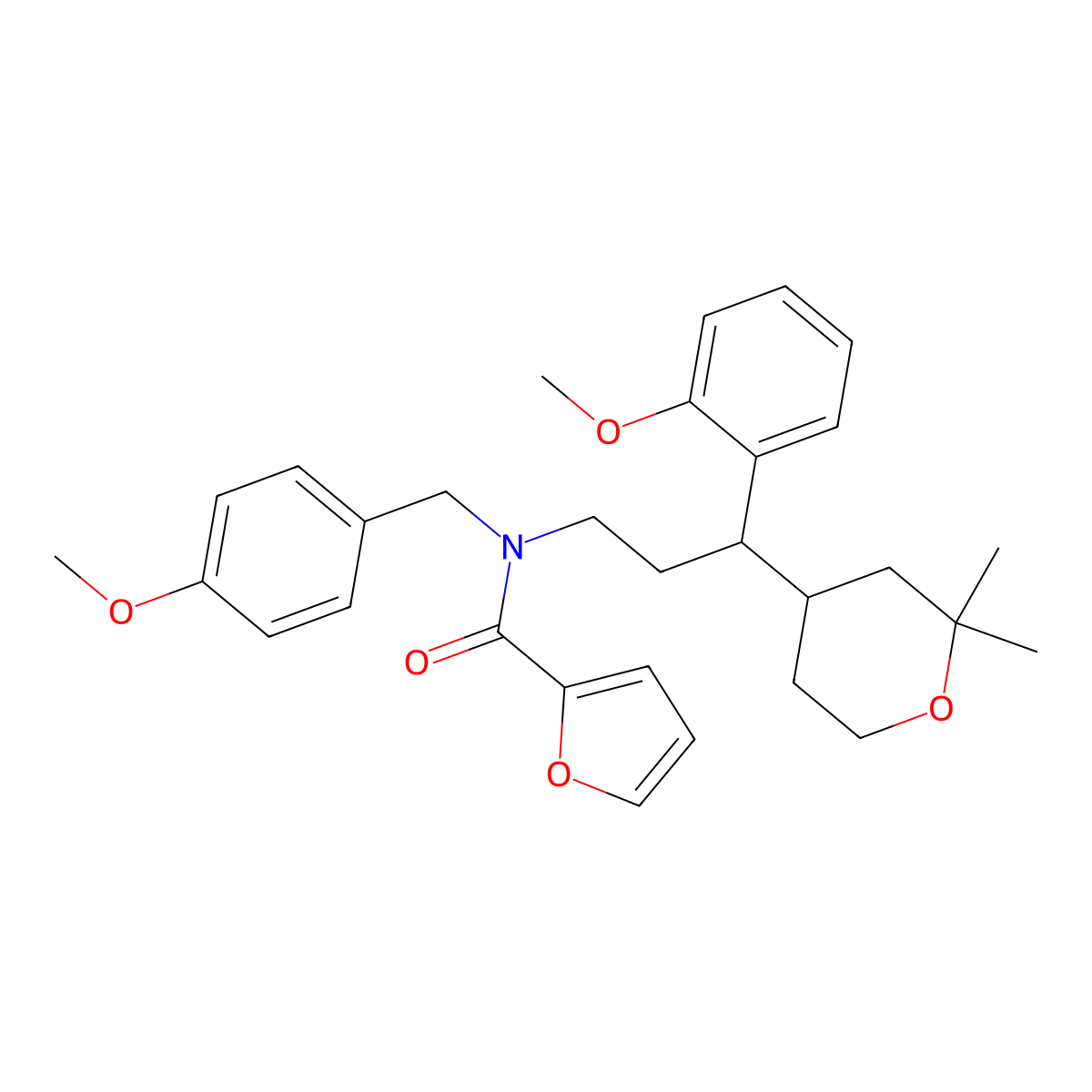 N-[3-(2,2-dimethyloxan-4-yl)-3-(2-methoxyphenyl)propyl]-N-[(4-methoxyphenyl)methyl]furan-2-carboxamide molecular structure, CAS 337486-54-1