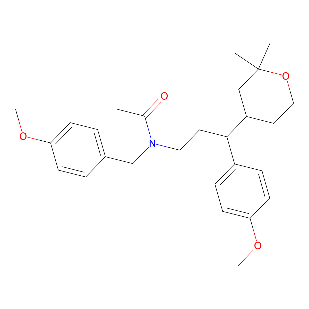 N-[3-(2,2-dimethyloxan-4-yl)-3-(4-methoxyphenyl)propyl]-N-[(4-methoxyphenyl)methyl]acetamide molecular structure, CAS 337486-75-6