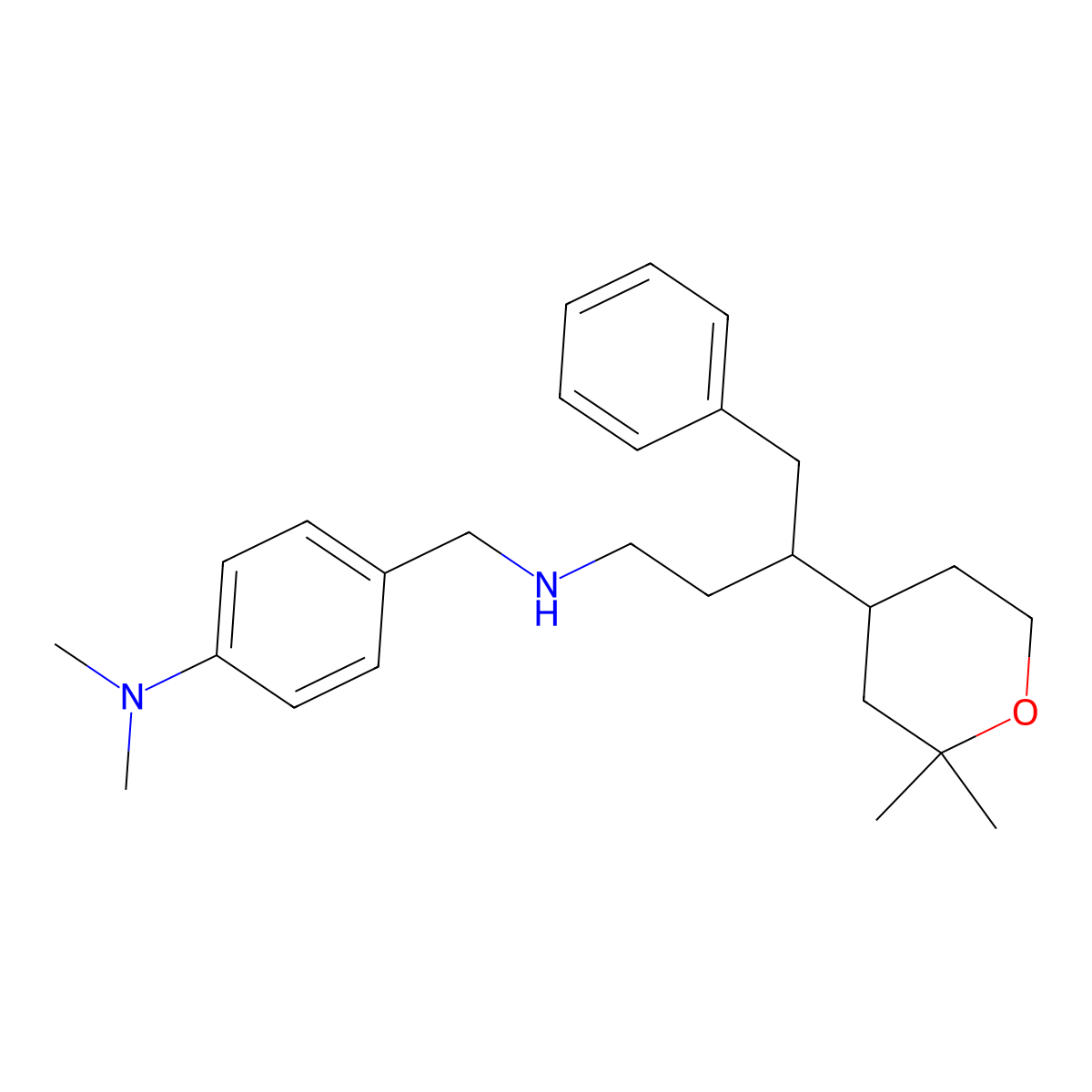 4-[[[3-(2,2-dimethyloxan-4-yl)-4-phenylbutyl]amino]methyl]-N,N-dimethylaniline molecular structure, CAS 337486-84-7