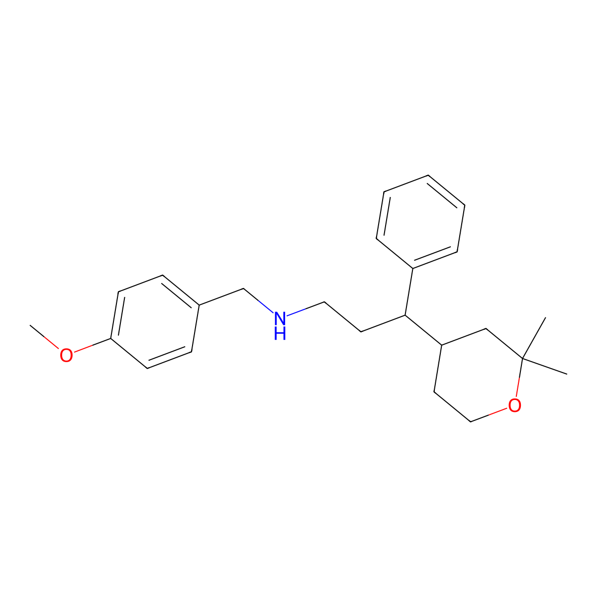 3-(2,2-dimethyltetrahydro-2H-pyran-4-yl)-N-(4-methoxybenzyl)-3-phenylpropan-1-amine molecular structure, CAS 337486-86-9