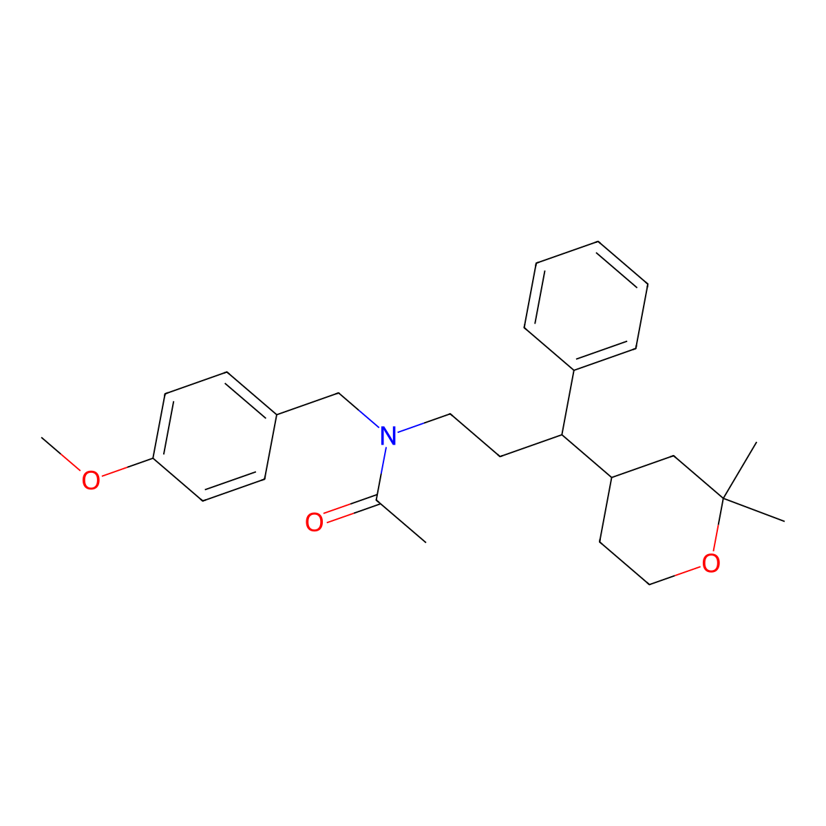 N-[3-(2,2-dimethyloxan-4-yl)-3-phenylpropyl]-N-[(4-methoxyphenyl)methyl]acetamide molecular structure, CAS 337486-88-1