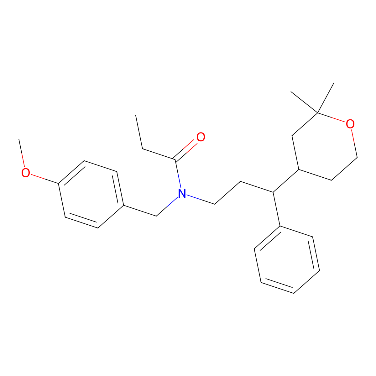 N-[3-(2,2-dimethyloxan-4-yl)-3-phenylpropyl]-N-[(4-methoxyphenyl)methyl]propanamide molecular structure, CAS 337486-97-2