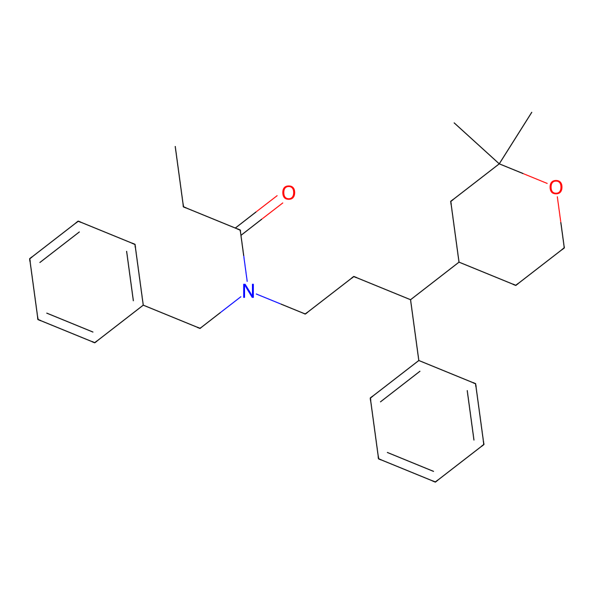 N-benzyl-N-[3-(2,2-dimethyloxan-4-yl)-3-phenylpropyl]propanamide molecular structure, CAS 337487-01-1