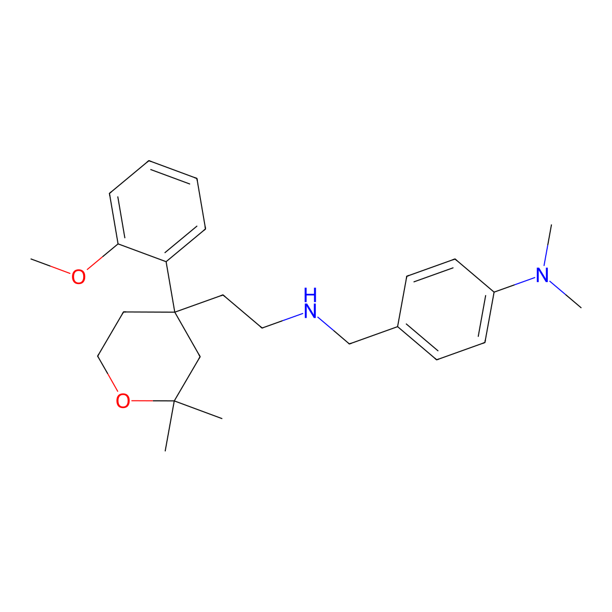 4-[[2-[4-(2-methoxyphenyl)-2,2-dimethyloxan-4-yl]ethylamino]methyl]-N,N-dimethylaniline molecular structure, CAS 337487-03-3