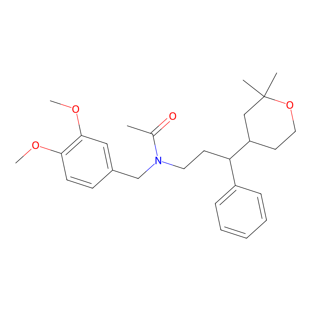 N-[(3,4-dimethoxyphenyl)methyl]-N-[3-(2,2-dimethyloxan-4-yl)-3-phenylpropyl]acetamide molecular structure, CAS 337487-11-3